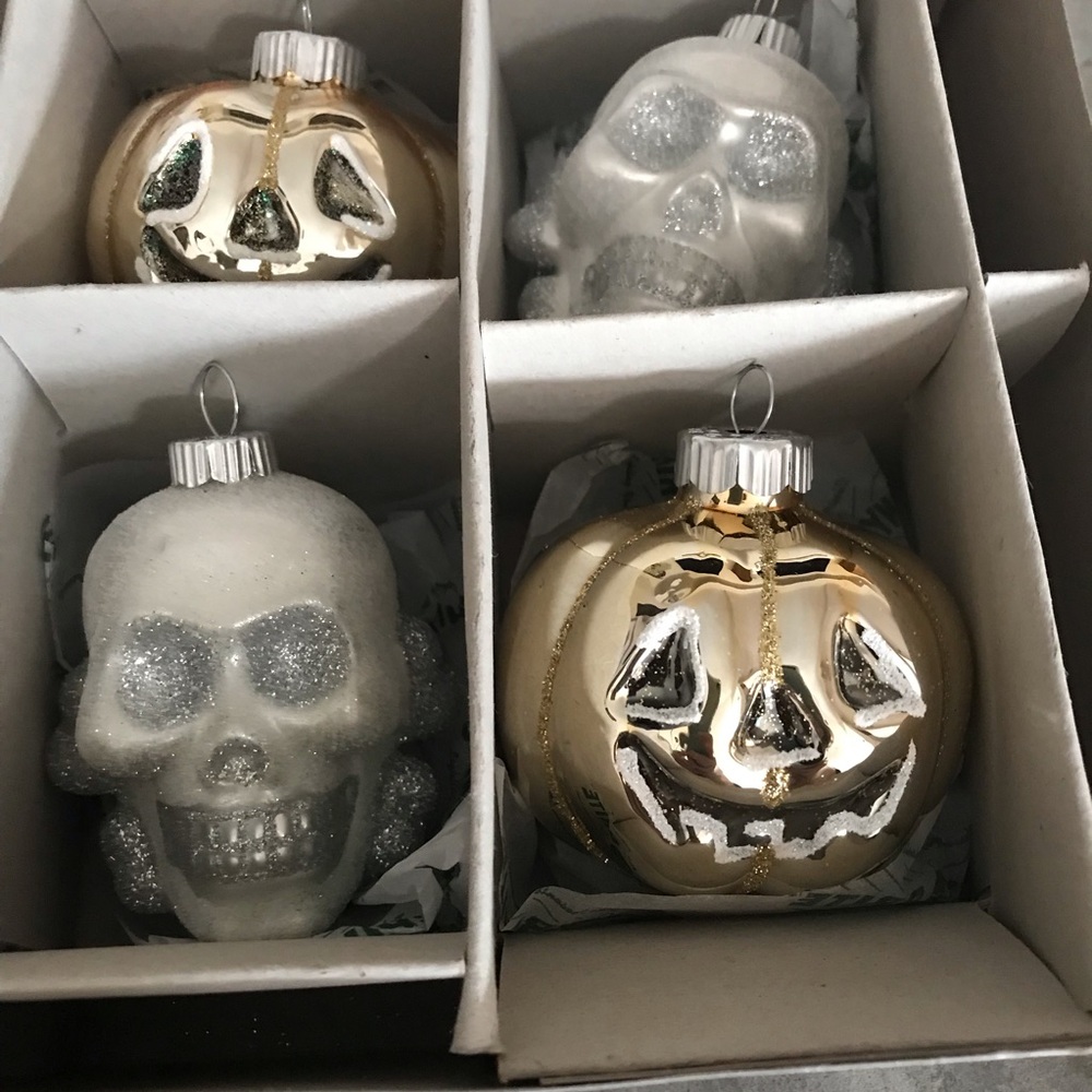 Shiny Brite Christopher Radko Ornaments Halloween Silver Gold Skull Pumpkins - Picture 5 of 12